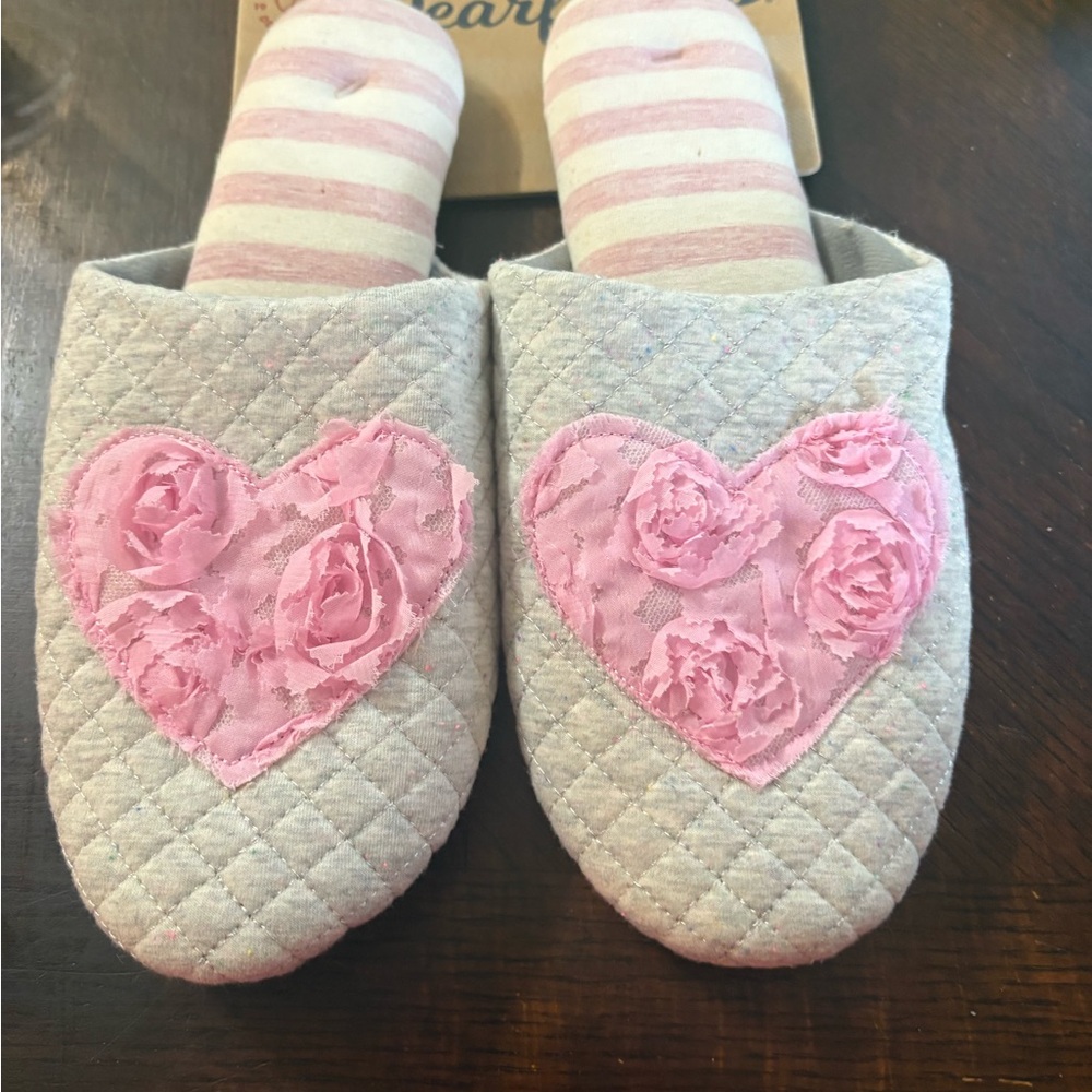 Dearfoams Pink Striped Quilted Slippers